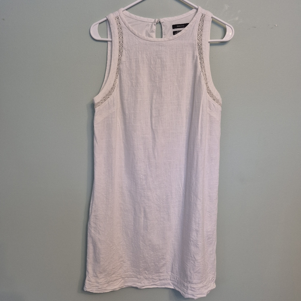 RW&CO Women's White Preppy Linen Blend Shift Mini Dress Size Medium - Picture 2 of 7